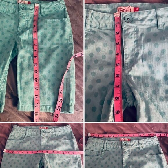 SO Polka Dot Bermuda Jean Shorts Mint Green Cotton Blend Girls 14 - Picture 6 of 7